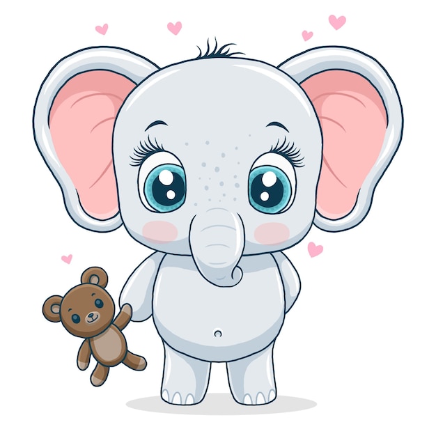 Vector pequeño elefante lindo aislado sobre fondo blanco.