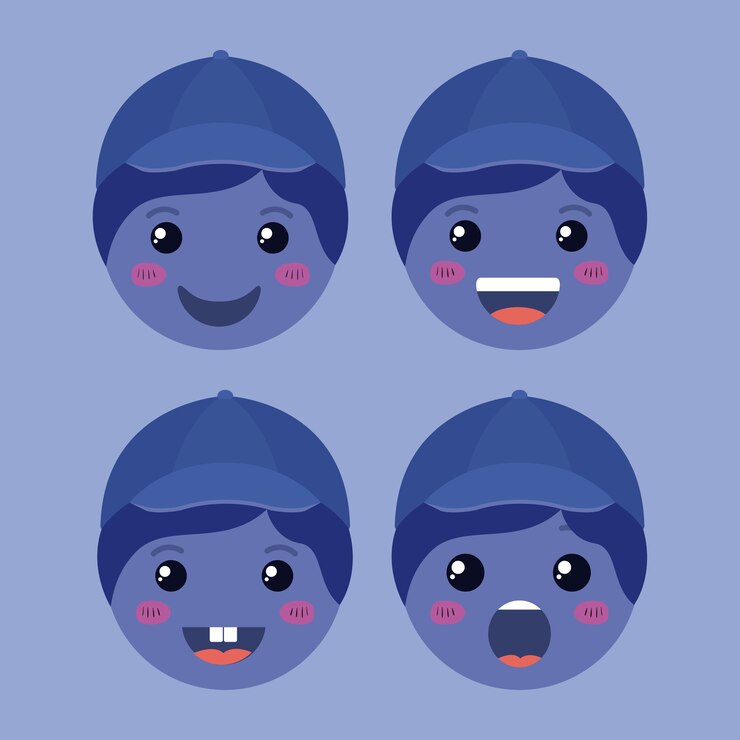 Vector pequeño emoticono de chicos azules set caracteres kawaii
