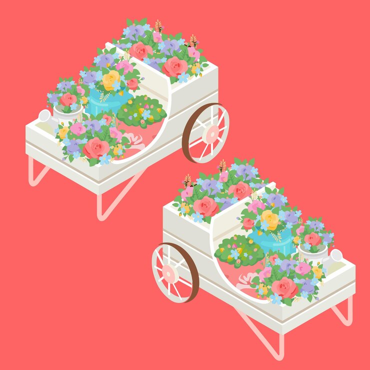 Vector un pequeño flotador lleno de varias flores
