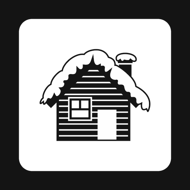 Pequeño icono de cabaña nevada en estilo simple en una ilustración de vector de fondo blanco