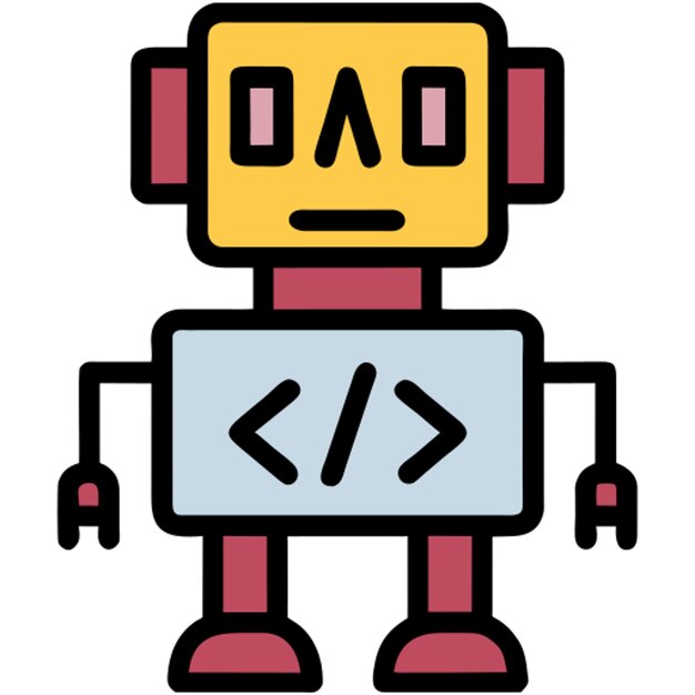pequeño icono de codificación obot con contorno de color
