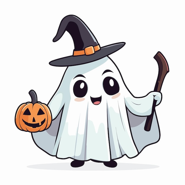 Pequeño y lindo fantasma de sonrisa disfrazado de Halloween