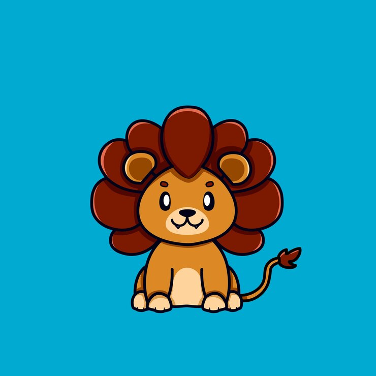 pequeño y lindo león de dibujos animados sentado solo