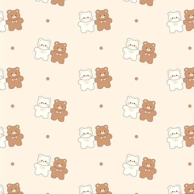 El pequeño y lindo oso de peluche kawaii con un patrón sin costuras
