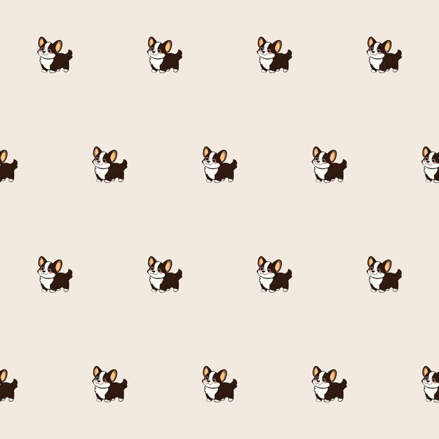 Pequeño y lindo perro Corgi personaje de dibujos animados patrón sin costuras fondo adorable cachorro de mascota doméstico