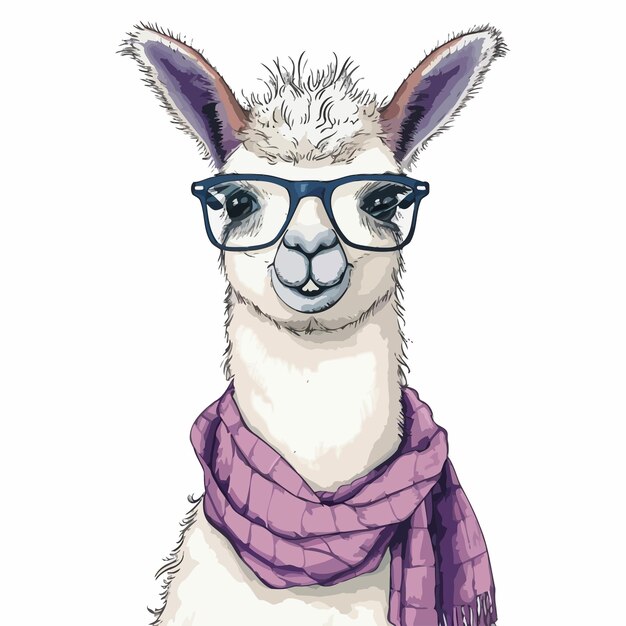 Vector pequeño llama con gafas