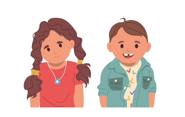 Pequeño niño lindo y niña preescolar personaje de dibujos animados niños adorables retrato aislado en blanco