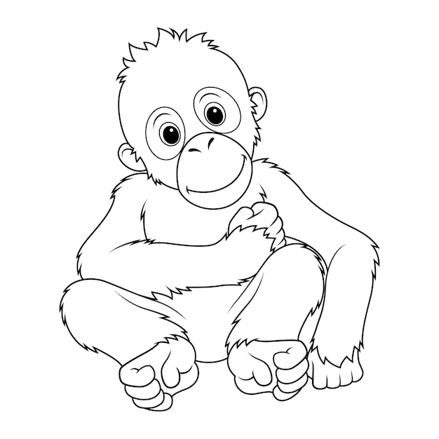 Pequeño orangután animal de dibujos animados ilustración bw