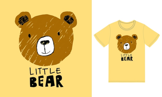 Vector pequeño oso lindo con diseño de camiseta de vector premium