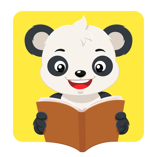 Pequeño oso panda leyendo un libro marrón