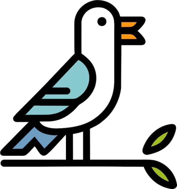 Un pequeño pájaro lindo sentado en la rama del icono del signo del símbolo del logotipo en estilo plano de línea
