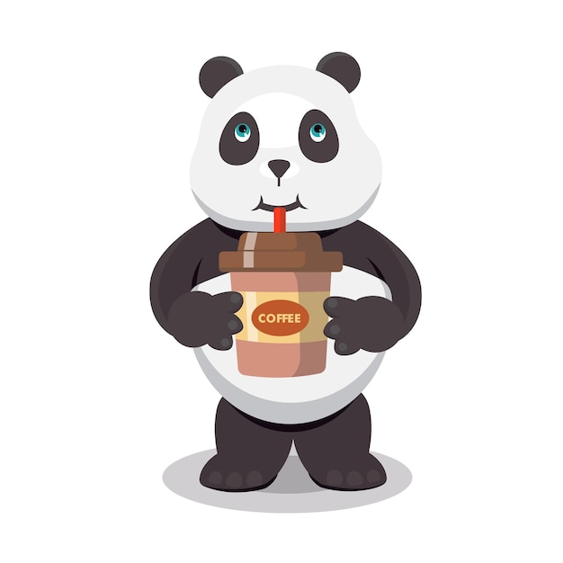 Pequeño panda bebe vector de ilustración de diseño de dibujos animados de café