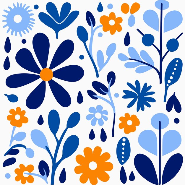 Vector pequeño patrón floral en formas y formas orgánicas azules y blancas minimalismo colorido