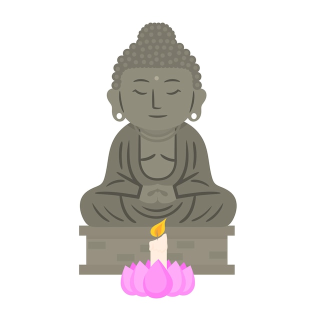 Pequeño personaje de dibujos animados de Buda meditando en la flor de loto