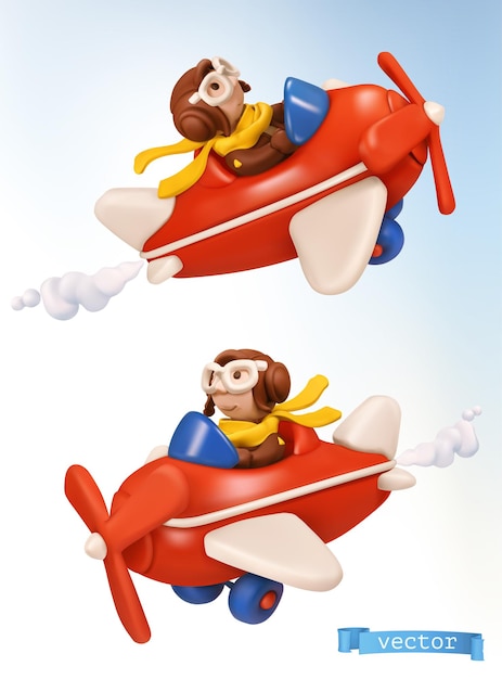 Pequeño piloto con un avión de juguete modelo 3d | Vector Premium