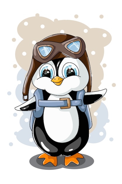 Un pequeño pingüino lindo con gafas y una mochila.