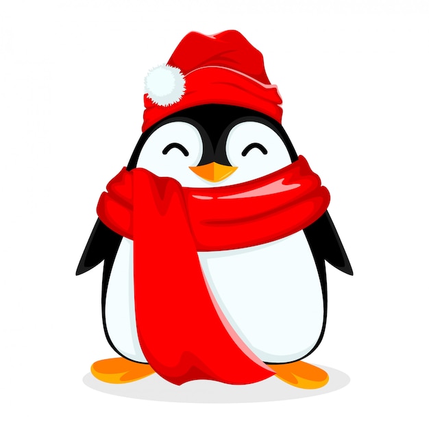 Pequeño pingüino lindo con gorro y bufanda