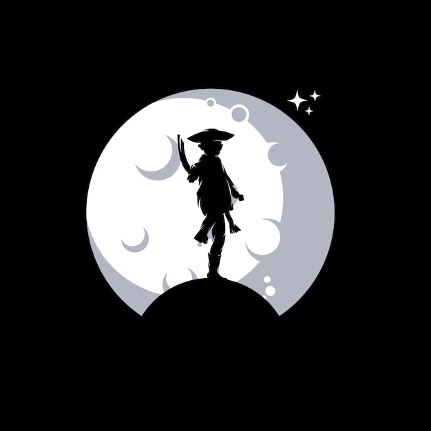Pequeño pirata en la ilustración de la luna