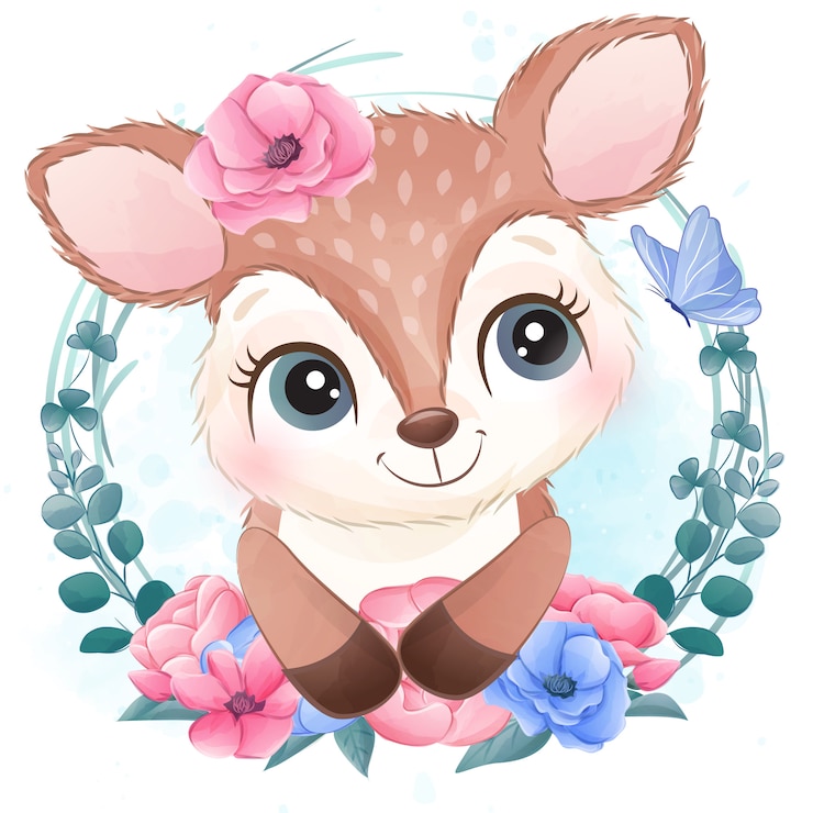 Vector pequeño retrato lindo de los ciervos con flores