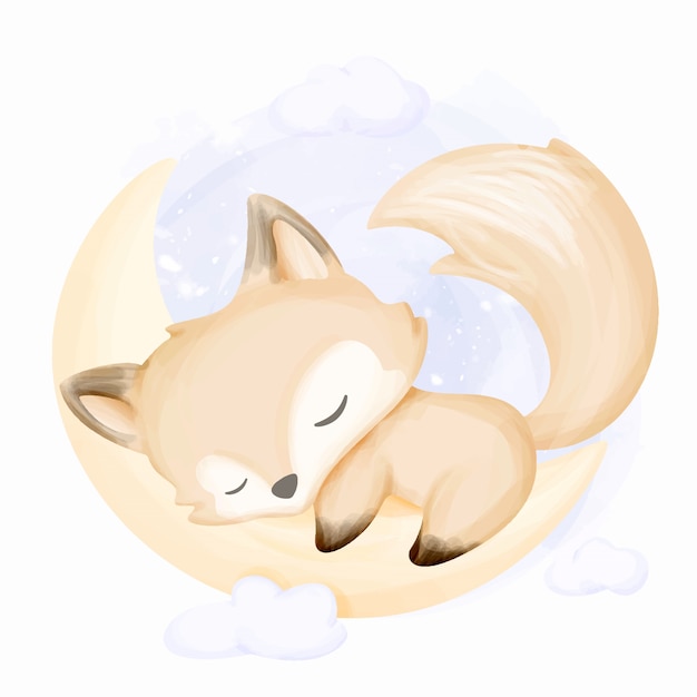 Pequeño zorro duerme en la luna