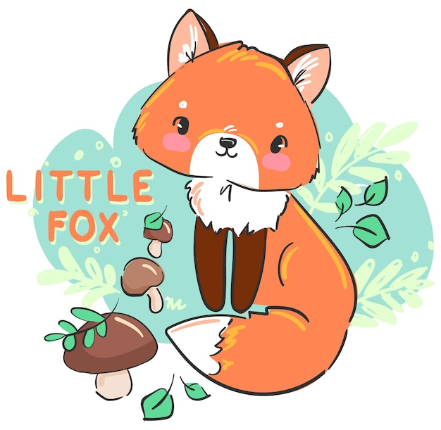 Pequeño zorro vector lindo niños imprimir ilustración Animal de bebé zorro dibujado a mano