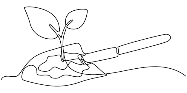 pequeños árboles icono de pala continuo dibujo de una línea Casa Planta dibujo de línea única con editable