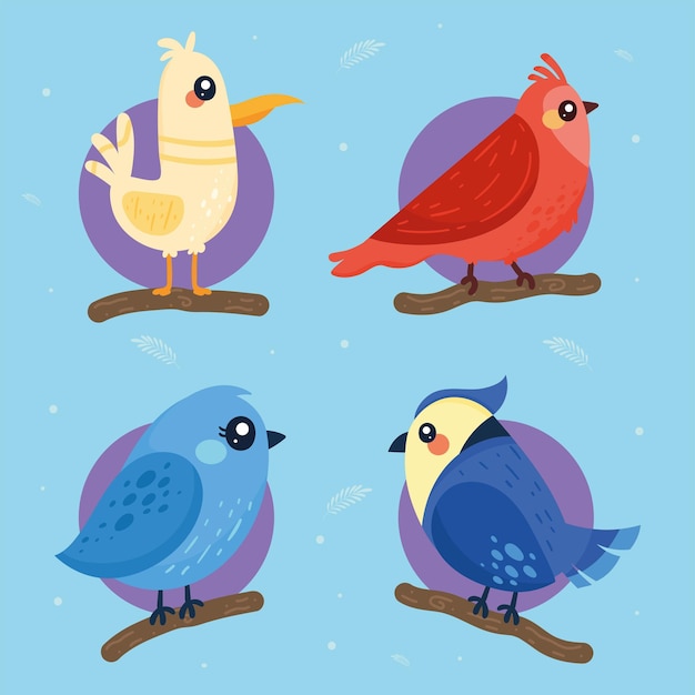 Vector pequeños cuatro pájaros