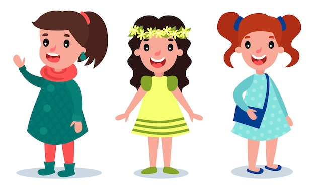 Pequeños personajes femeninos vestidos con prendas de moda
