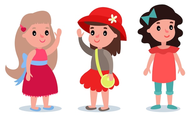 Pequeños personajes femeninos vestidos con prendas de moda