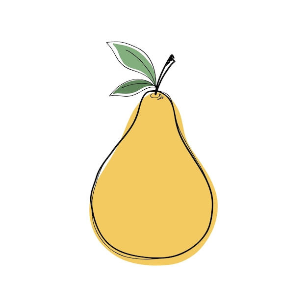 Una pera dibujada a mano con un contorno aislado en un vector de ilustración de fondo blanco