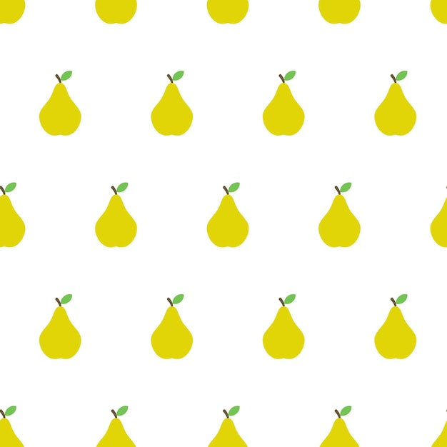 Pera, patrón sin costuras, vector. Patrón de peras amarillas sobre un fondo blanco.