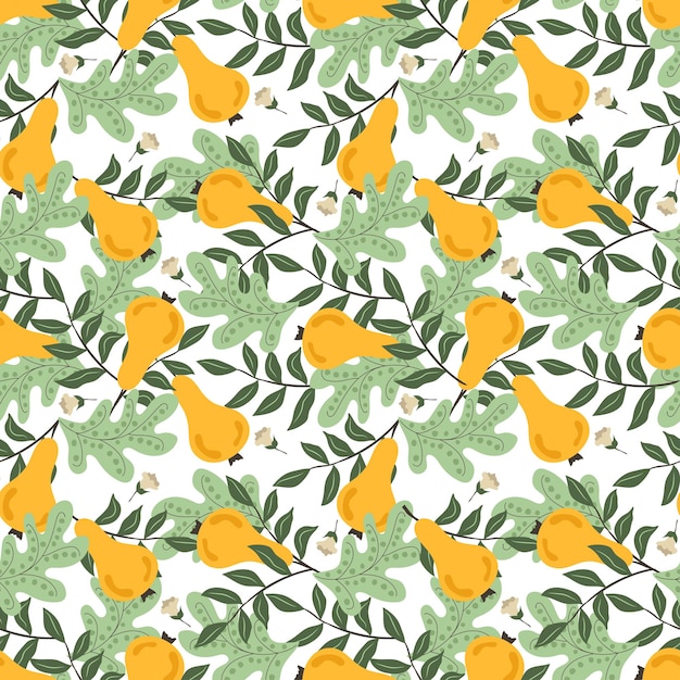 Peras en hojas Patrón floral Ilustración de vector de patrones sin fisuras