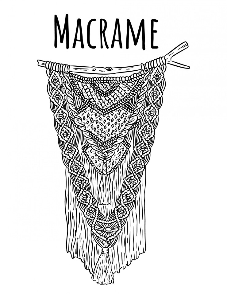 Vector percha de pared estilo macrame boho. elemento de diseño textil anudado. artesanía indígena moderna mono lineal simple