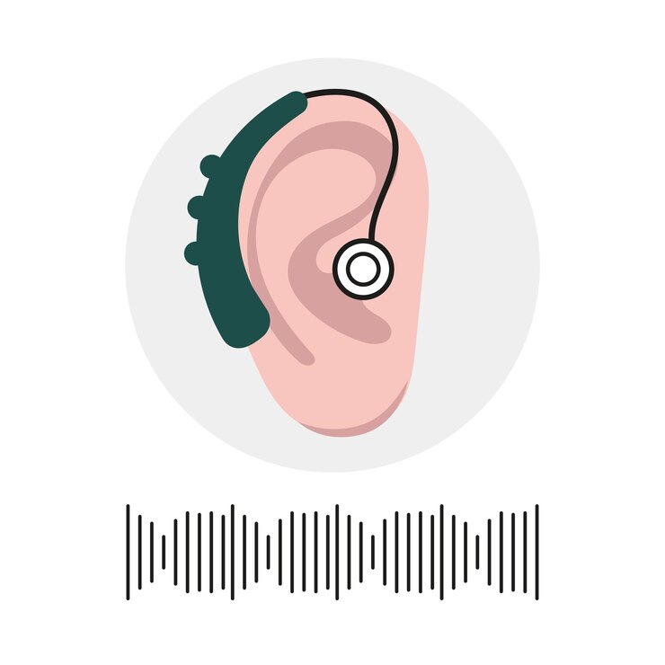 Vector pérdida de audición problemas del oído con audífonos y sonidos
