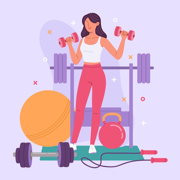 Vector pérdida de peso en el gimnasio deportivo femenino