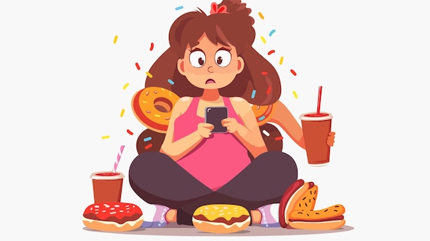 Perdida de peso Viaje de la mujer con dulces Concepto de estilo de vida saludable