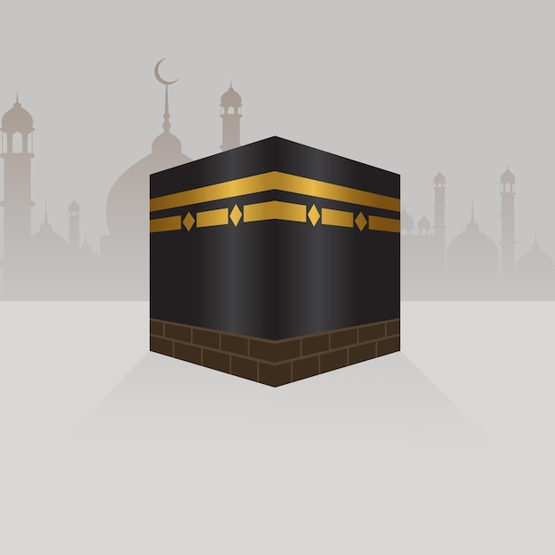 Peregrinación islámica de plantilla de vector libre con texto árabe en el fondo con kaaba