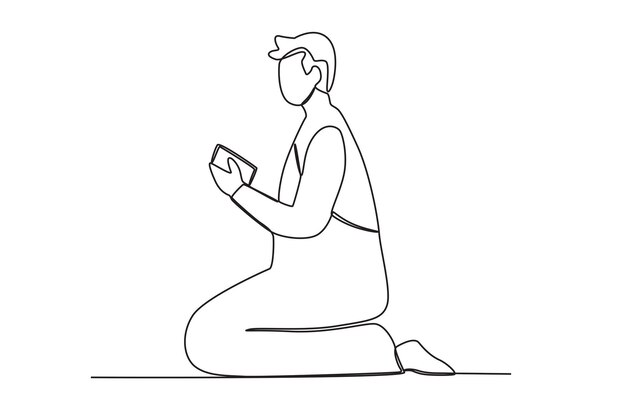 Un peregrino leyendo un dibujo de una línea de peregrinos del Hajj del Corán