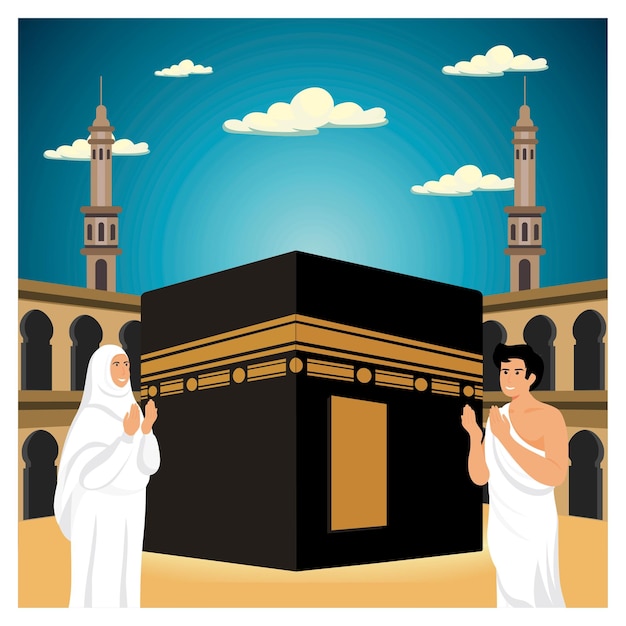 Peregrinos musulmanes que rezan en la Kaaba en La Meca