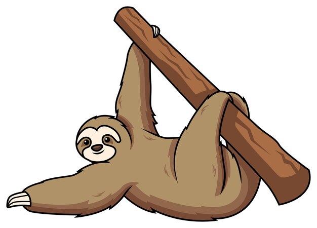 El perezoso cuelga de la rama de un árbol Ilustración de dibujos animados