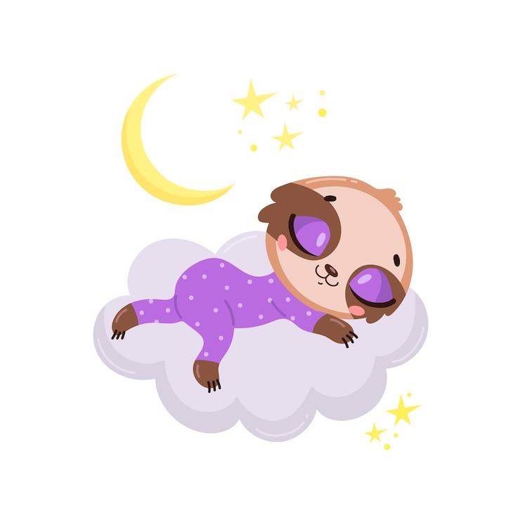 Vector perezoso de dibujos animados lindo durmiendo en una nube.