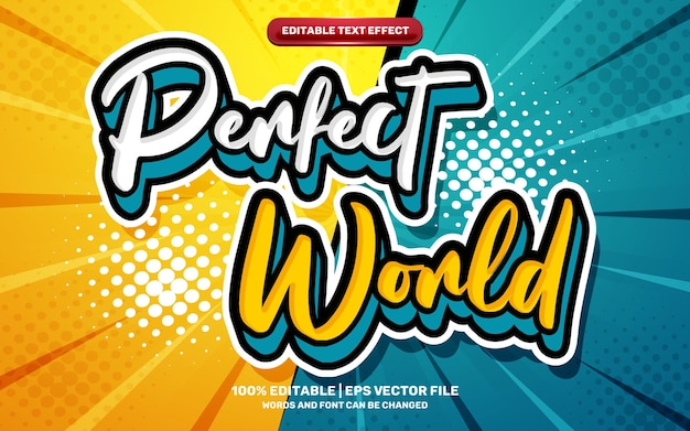Perfect world hand latesting elegante efecto de texto editable retro sobre fondo de semitonos