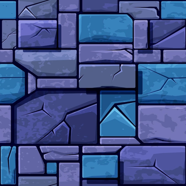 Vector perfecta textura de piedra azul antiguo, azulejos de la pared de piedra de fondo. ilustración de vector de interfaz de usuario del elemento de juego