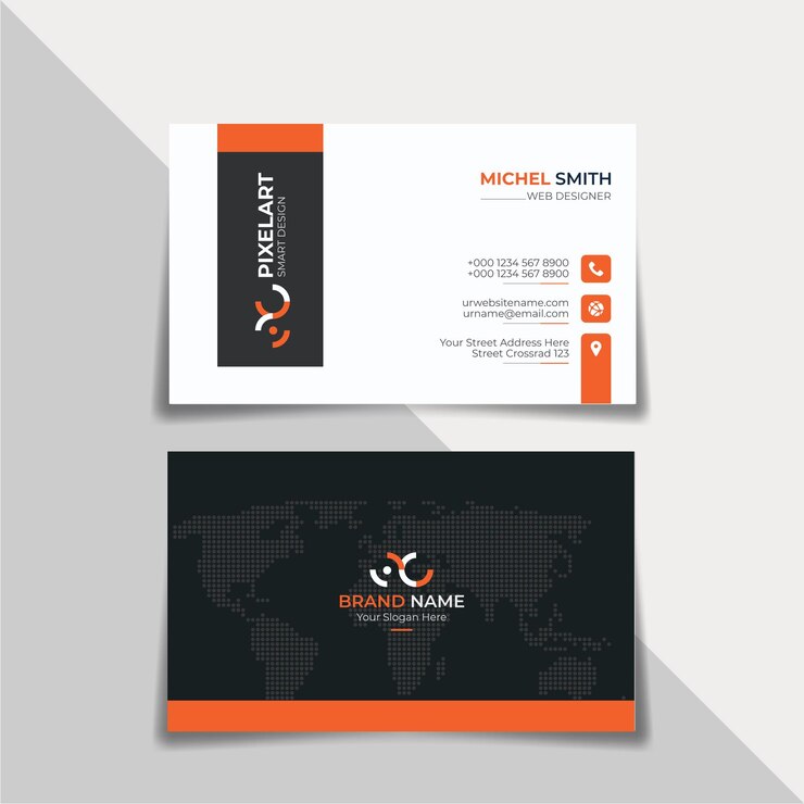 Perfectamente diseñado con un diseño plano fresco y limpio con naranja y negro Tarjeta de presentación
