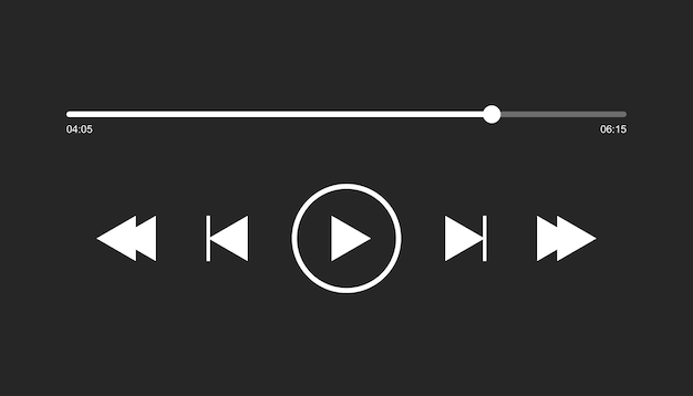 Perfecto para cargar barras de reproductor de audio o video con deslizador de tiempo para rebobinar y botones de avance rápido