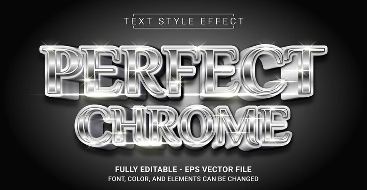 Vector perfecto efecto de estilo de texto de chrome plantilla de texto gráfico editable