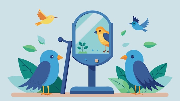 Vector perfecto para los entusiastas de las aves este espejo interactivo permite a las aves interactuar virtualmente con uno