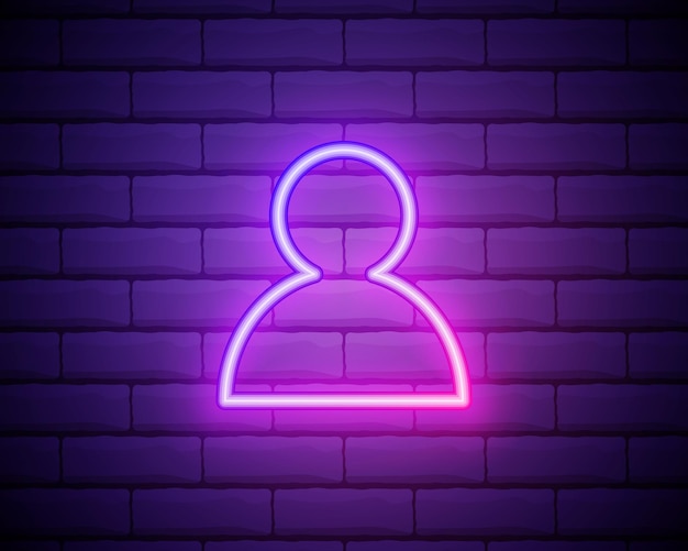 Perfil de avatar icono de neón rosa Fondo de pared de ladrillo Icono de vector de neón de color