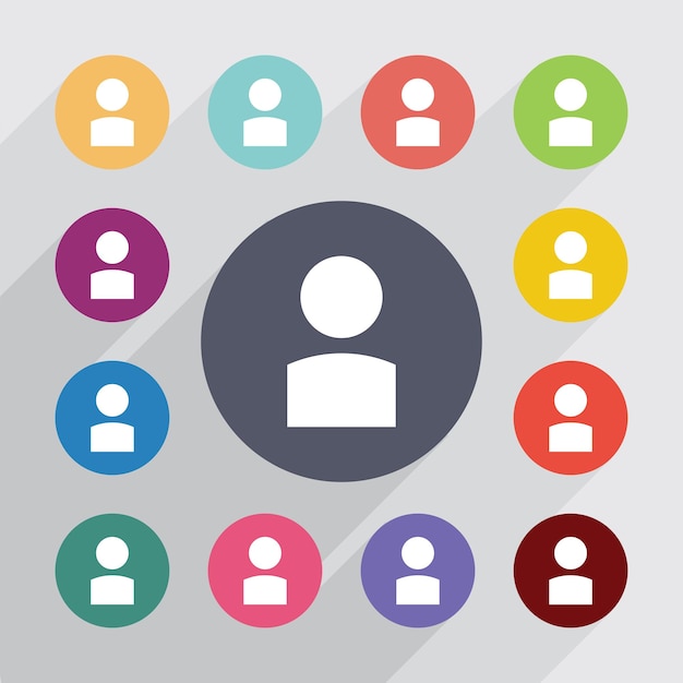 Perfil, conjunto de iconos planos. Botones redondos de colores. Vector