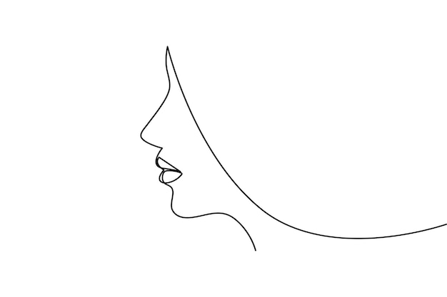 Perfil facial de la mujer dibujo continuo de una línea estilo minimalista ilustración de contorno aislado